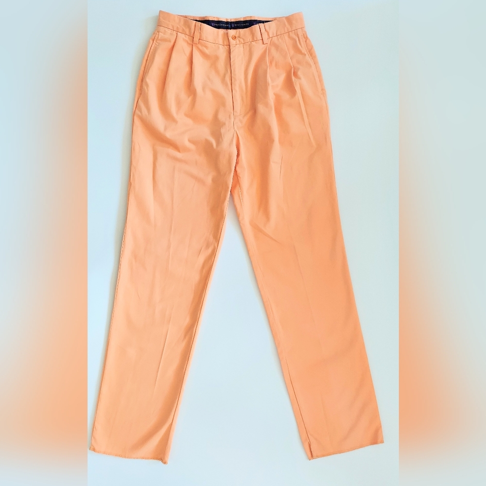 Henry Jacobson Pleated Front Raw Hem Cotton Pants Mens Size 33W x 49L Orange